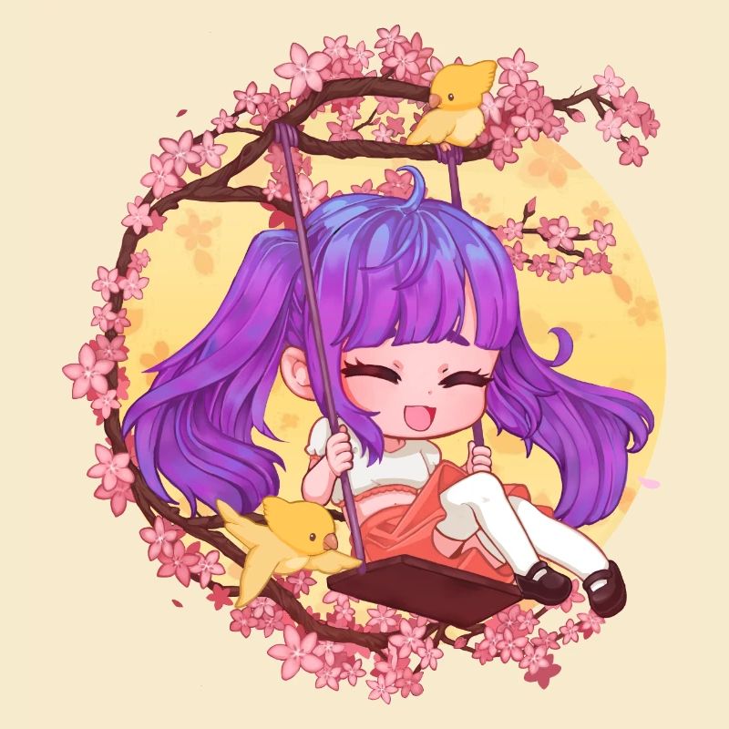Chibi-Mädchen auf der Schaukel