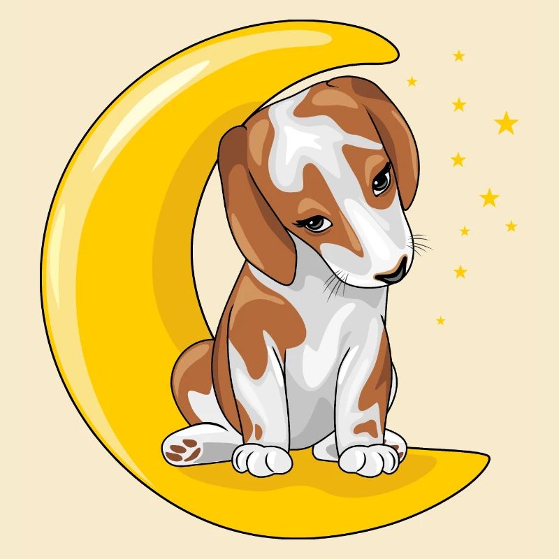 Cute beagle resting on the moon