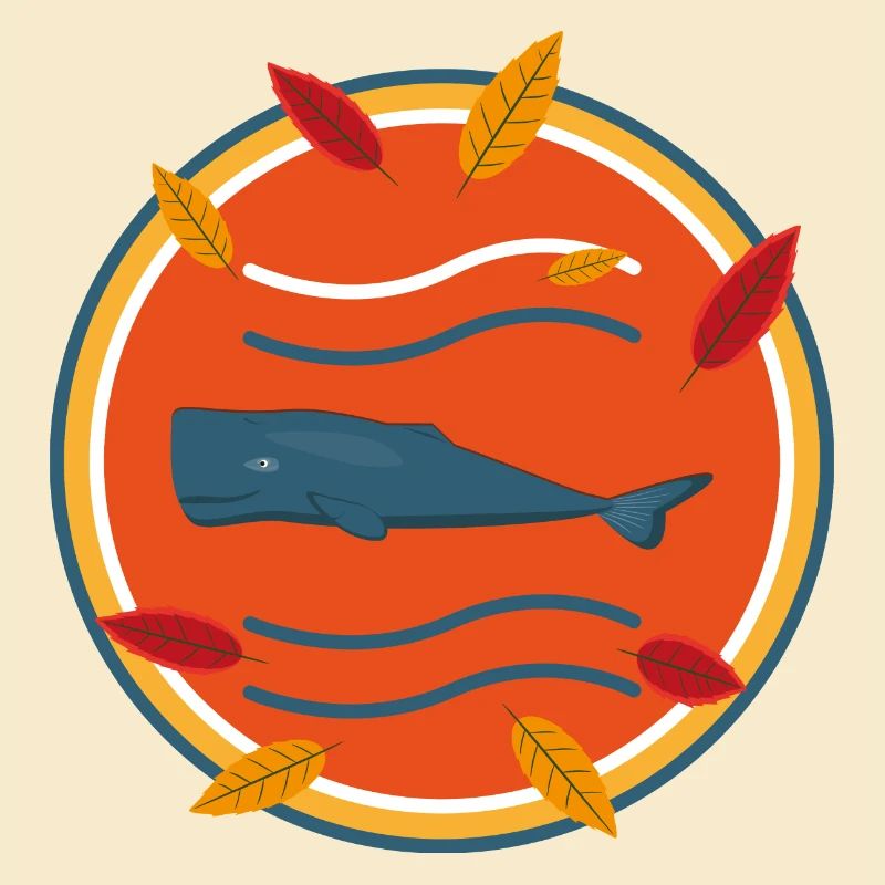 Pottwal mit Herbstblättern.