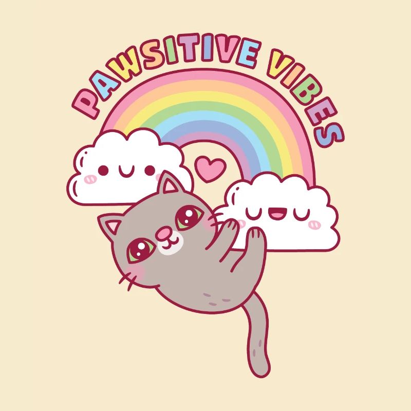 Cute Cat, Rainbow And Clouds, Pawsitive Vibes