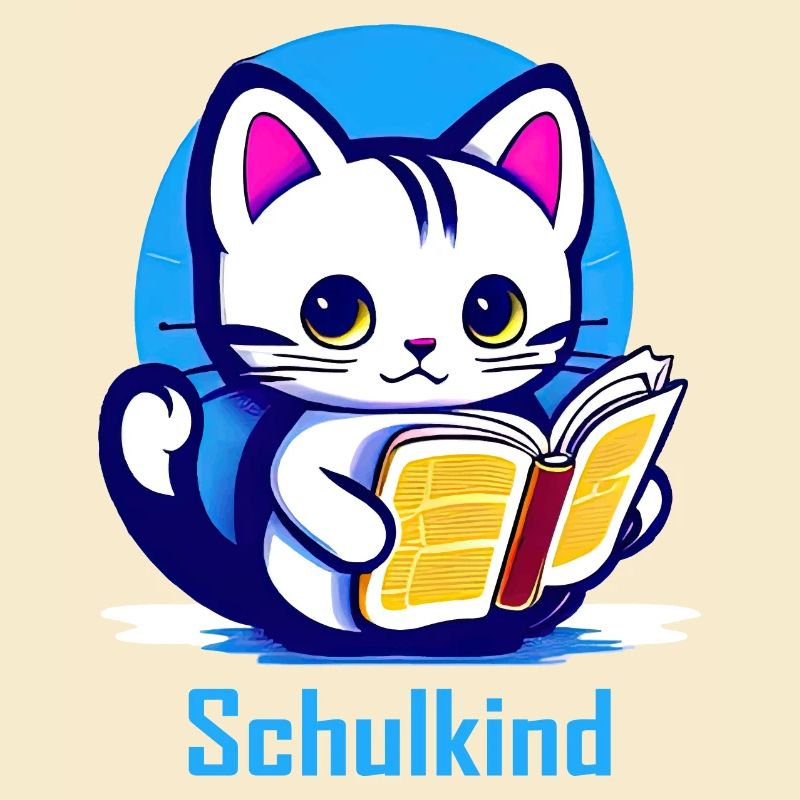 Schulkind Katze mit Buch