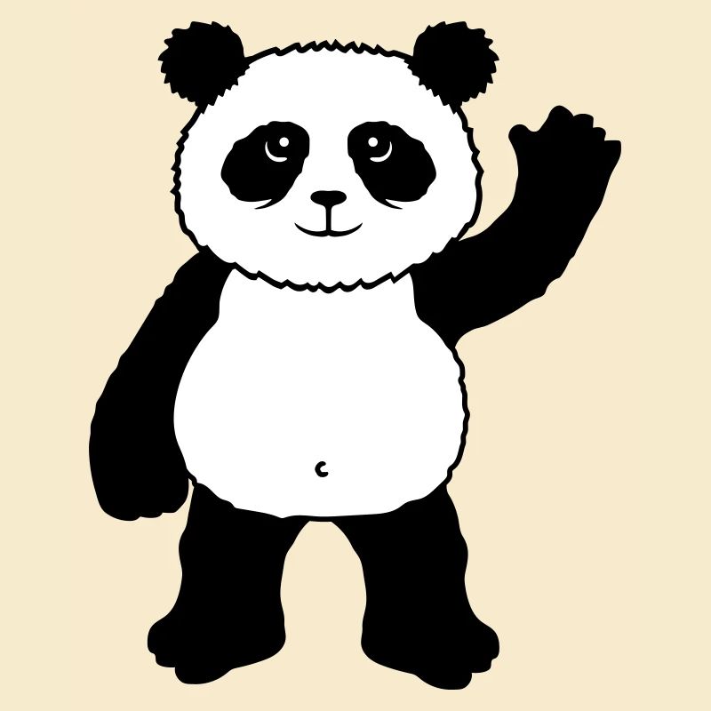 Upright standing panda bear waves friendly