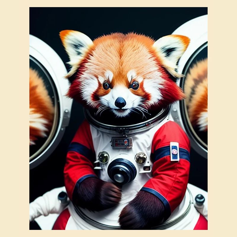 Astronaute panda rouge
