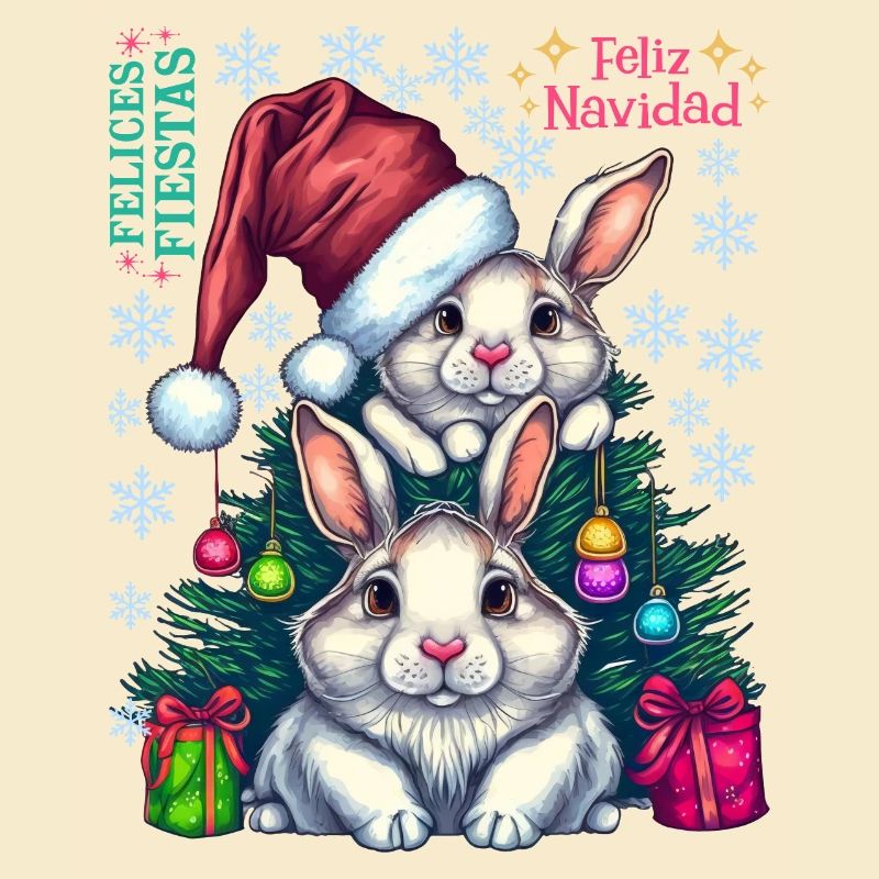 Festive Easter Bunnies with Christmas Hat