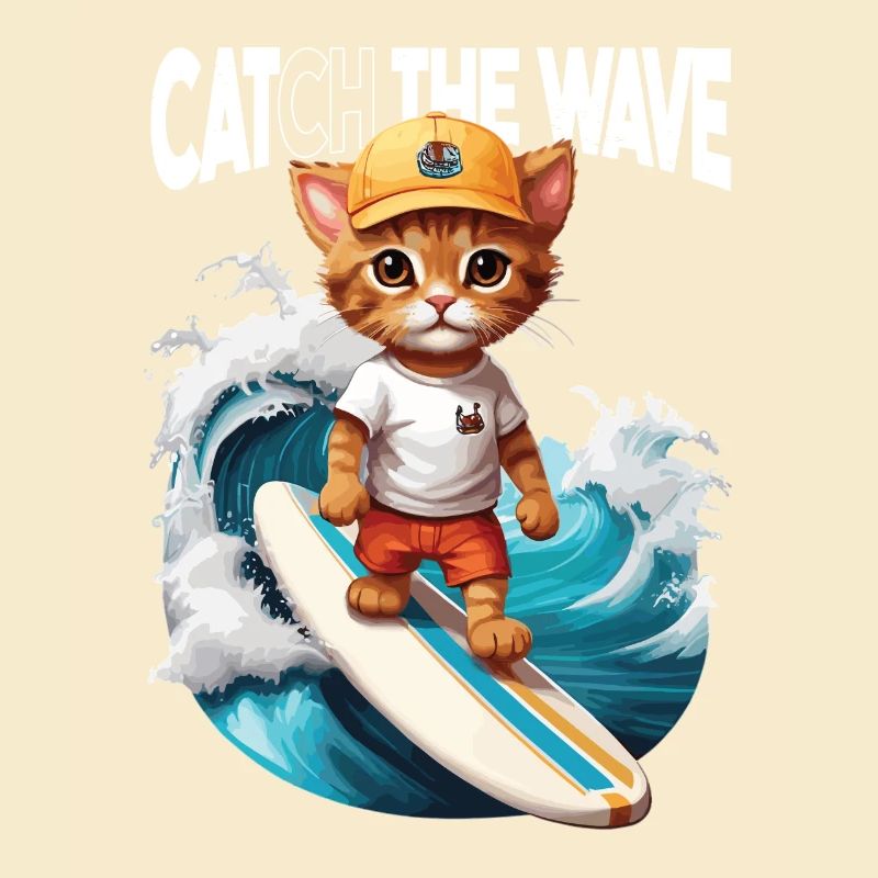 Chat Surfeur Attrape la Vague