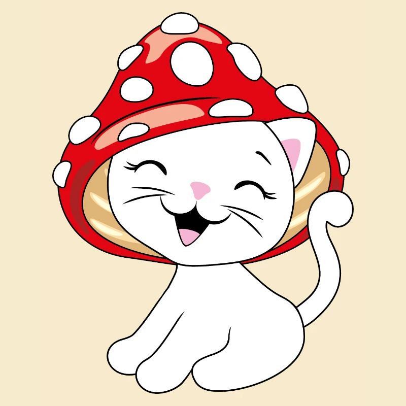 Drôle de chat blanc avec bonnet d’amanite