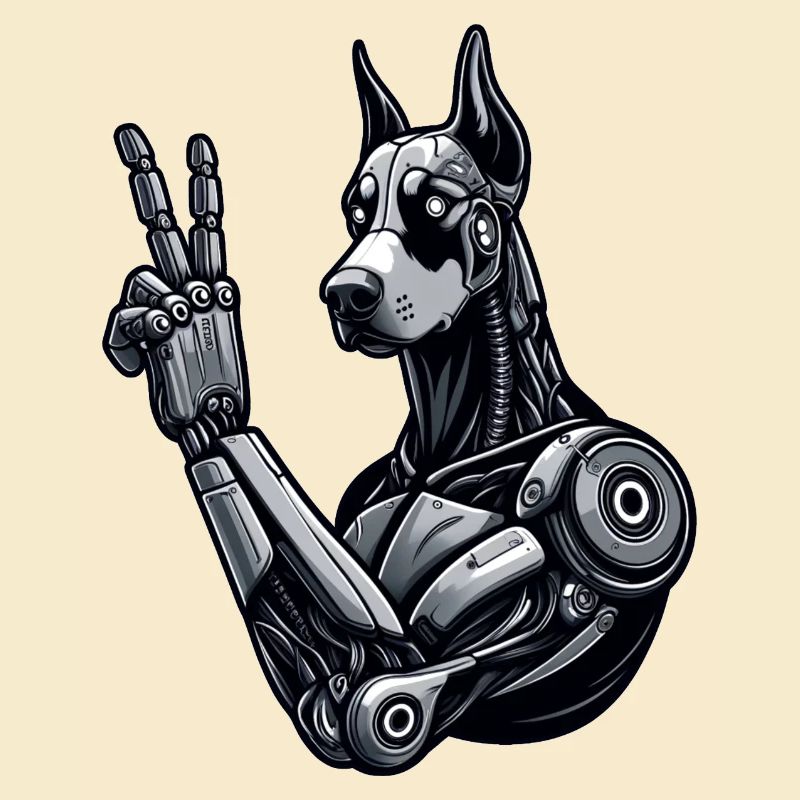 Doberman Robot Cyborg Peace Sign