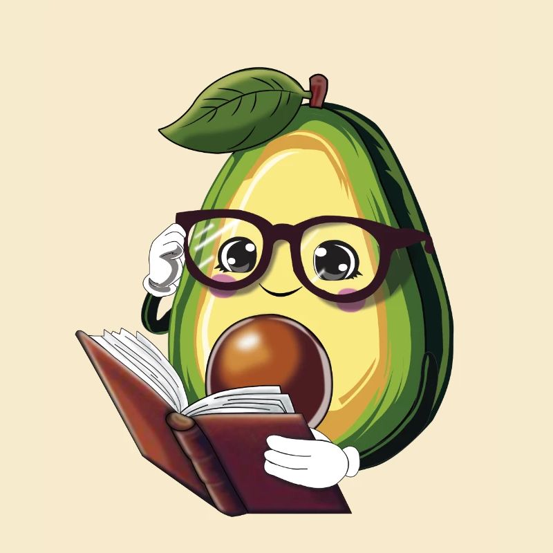 Avocado liest ein Buch – Bücherwurm
