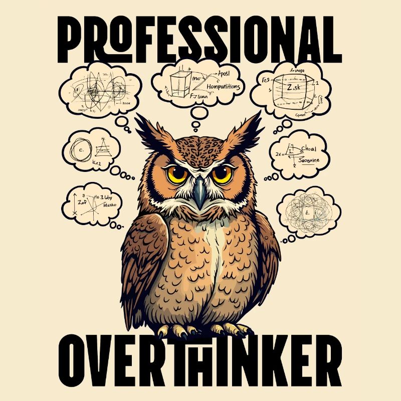 Professional Overthinker – Owl with Thought Bubbles