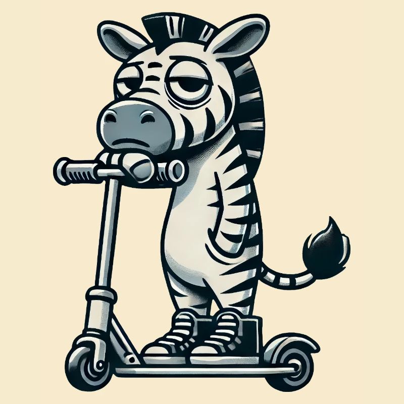 Zebra Scooter Kickroller Funny Comic