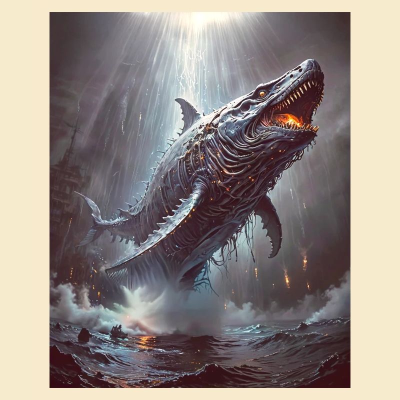 Bake-kujira Skeletal ghost whale gliding through m