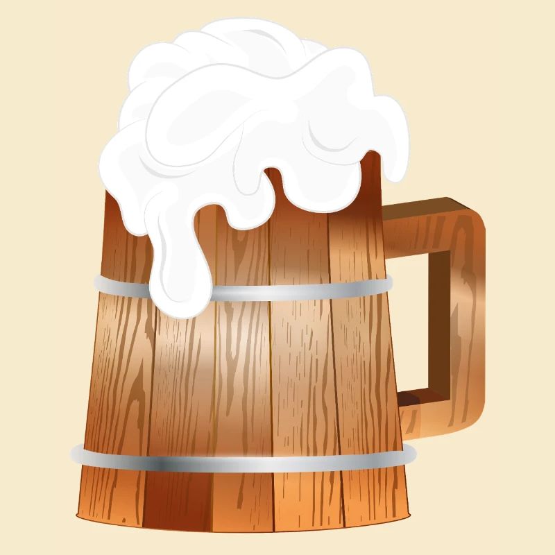 Rustic beer mug in wood look with foam