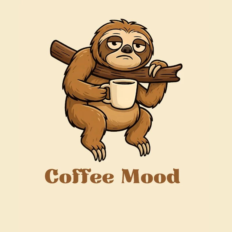 Faultier mit Kaffeetasse