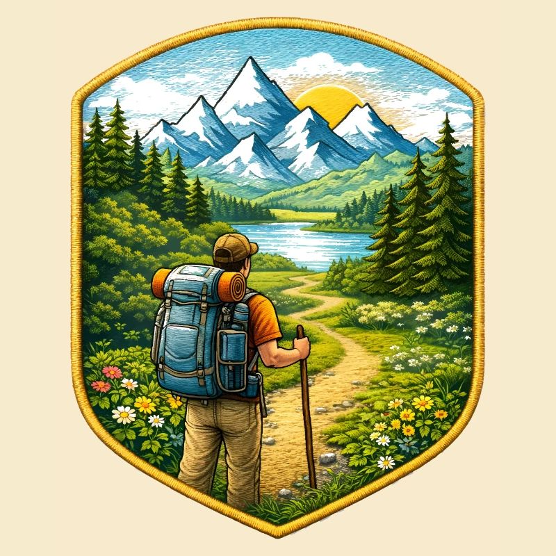 Wanderer Patch mit Berglandschaft