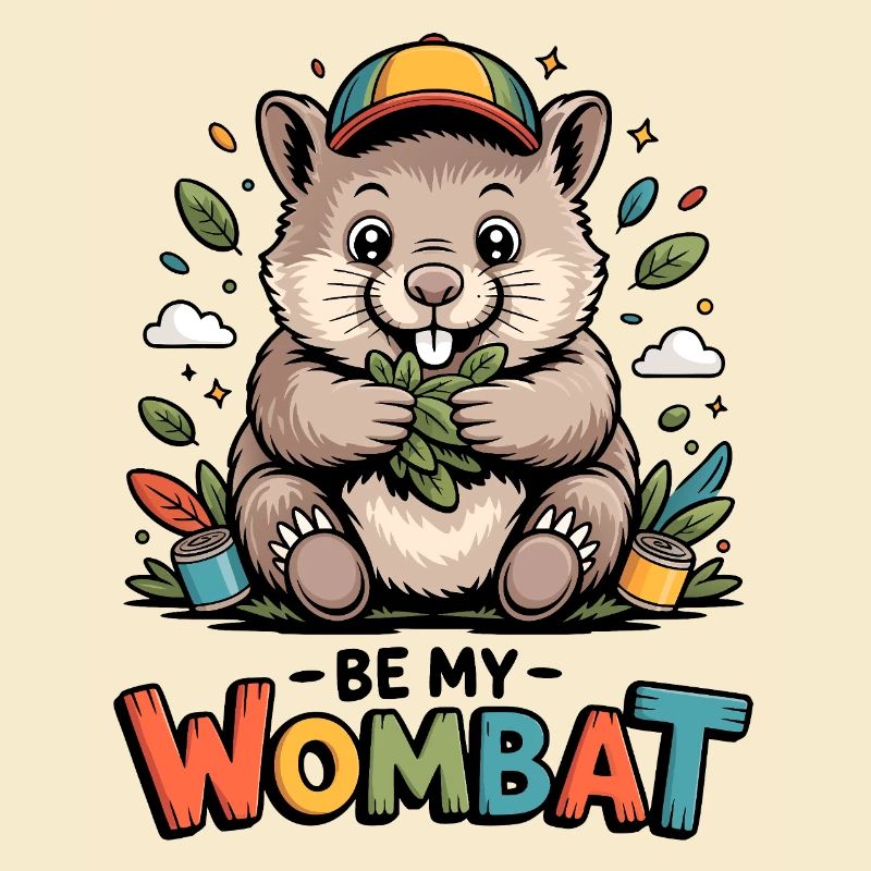 Buntes Wombat Cartoon mit Blättern