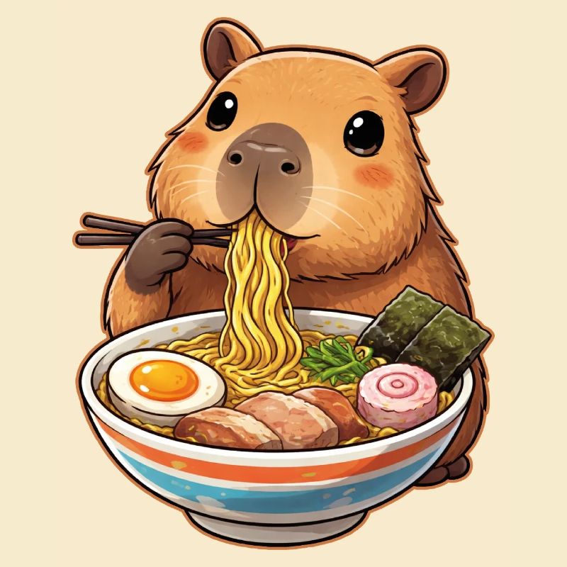 Capybara Eats Ramen Noodles