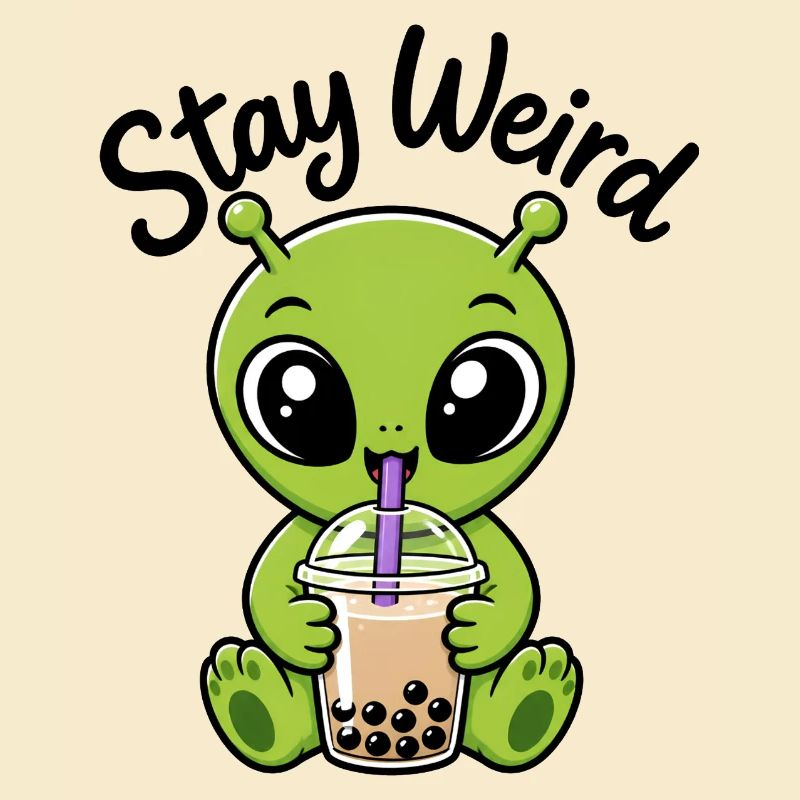 Sticker bizarre de bubble tea vert Alien Stay Bizarre