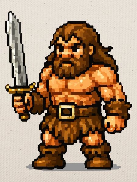 Pixel Barbar mit Schwert