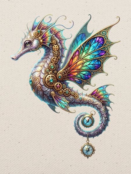 Steampunk-Seepferdchen-Buntglasfenster