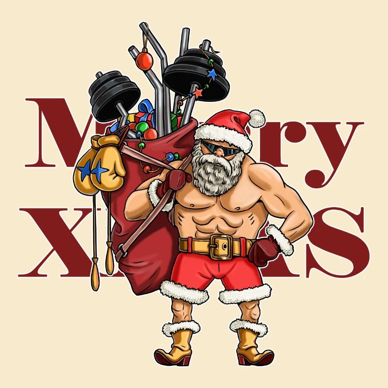 Lustiger Weihnachtsmann Bodybuilder.