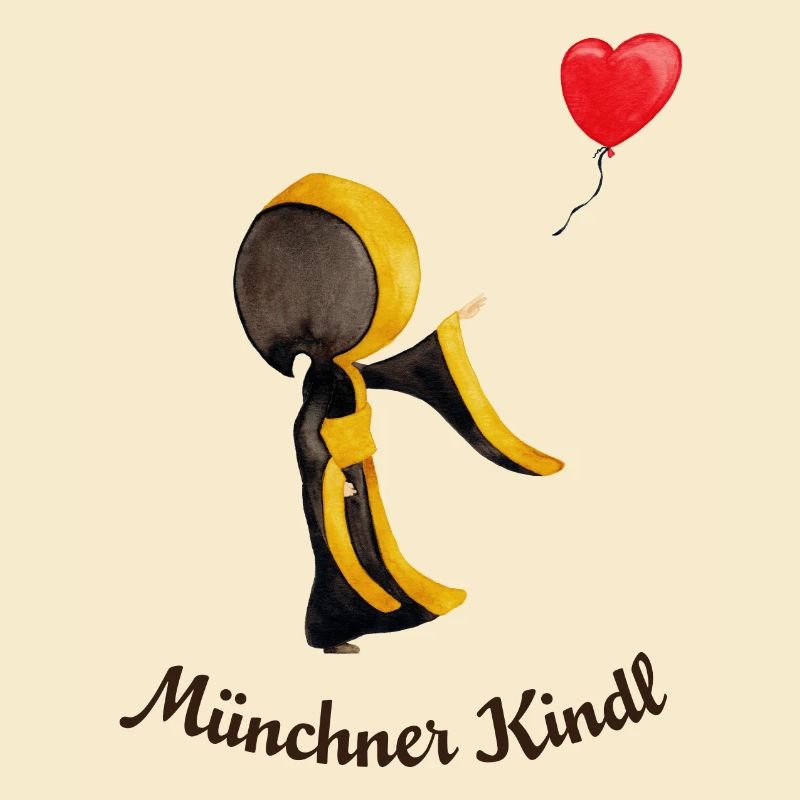 Münchner Kindl mit Herz-Luftballon und Text dunkel