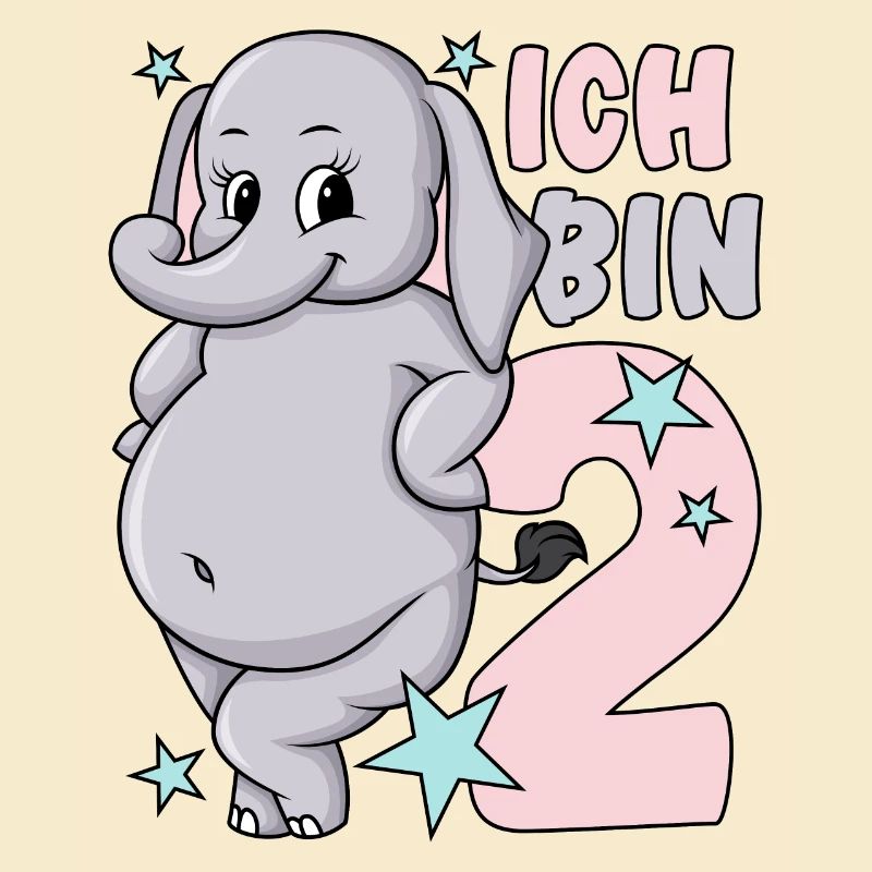 2. Geburtstag Mädchen süßer Elefant Ich bin 2
