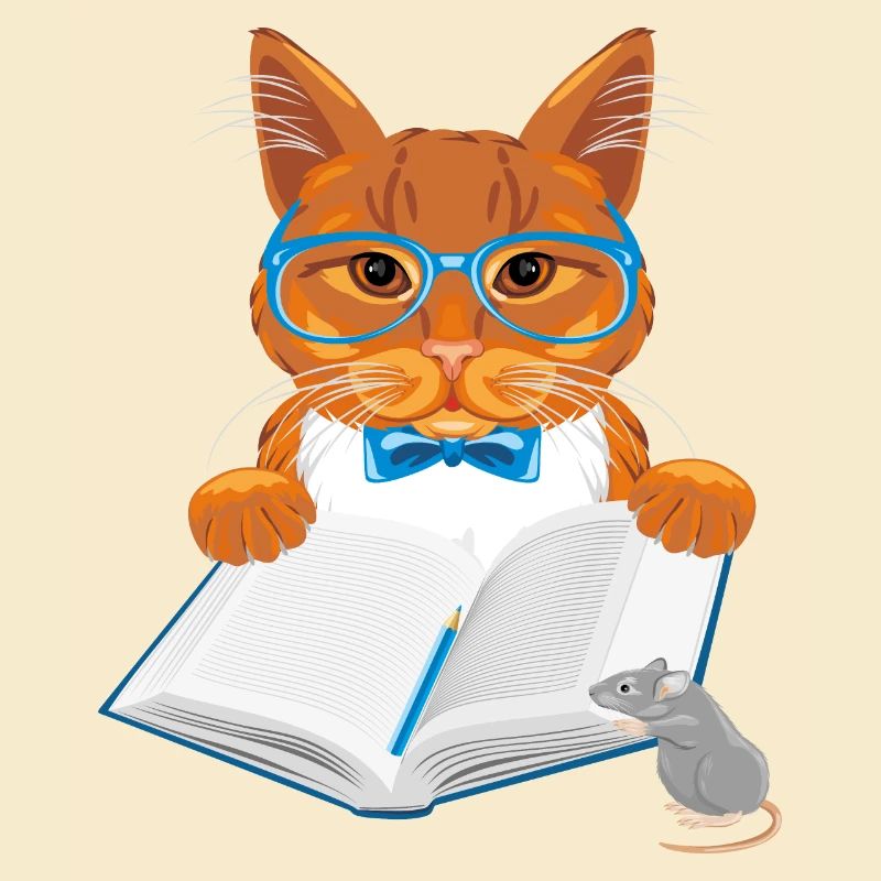 Smart ginger cat and funny mouse