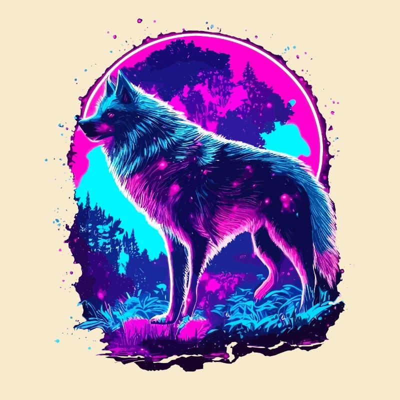 Wolf's Art Psychedelic Neon Synthwave