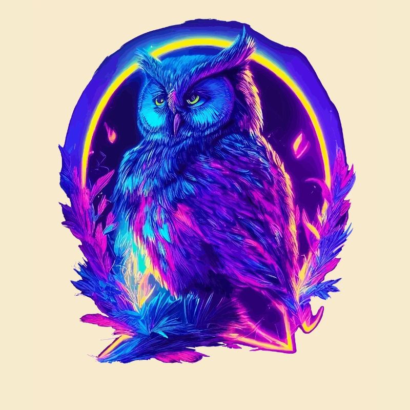 Mystisch leuchtende Eule Neon Synthwave