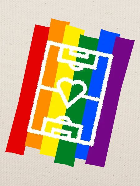 Fußballfeld mit Herz Regenbogen