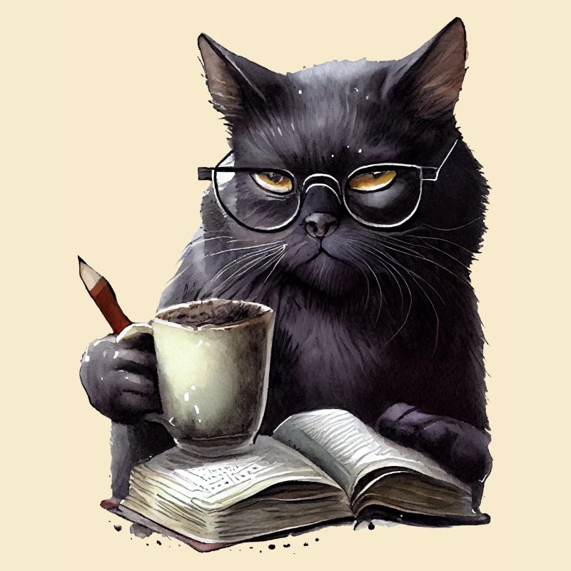 Black cat reading book