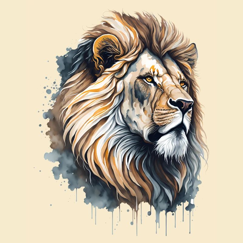 Portrait à l’aquarelle d’une tête de lion