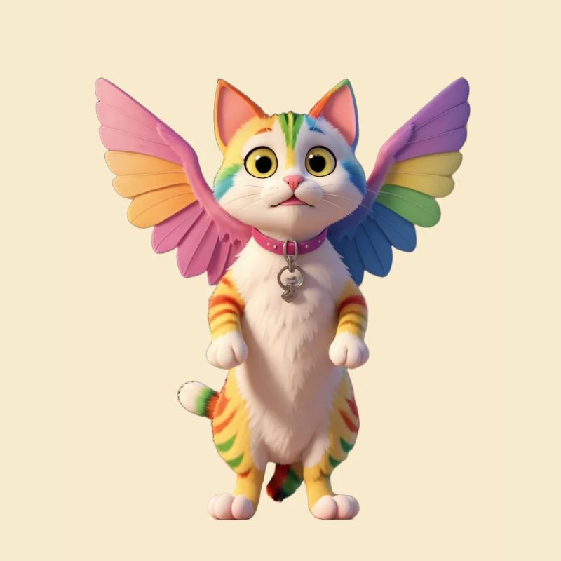 Regenbogenkatze mit Flügeln