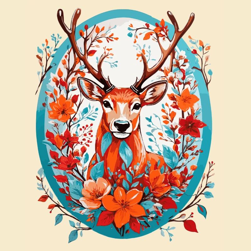 Hirsch mit Blumen