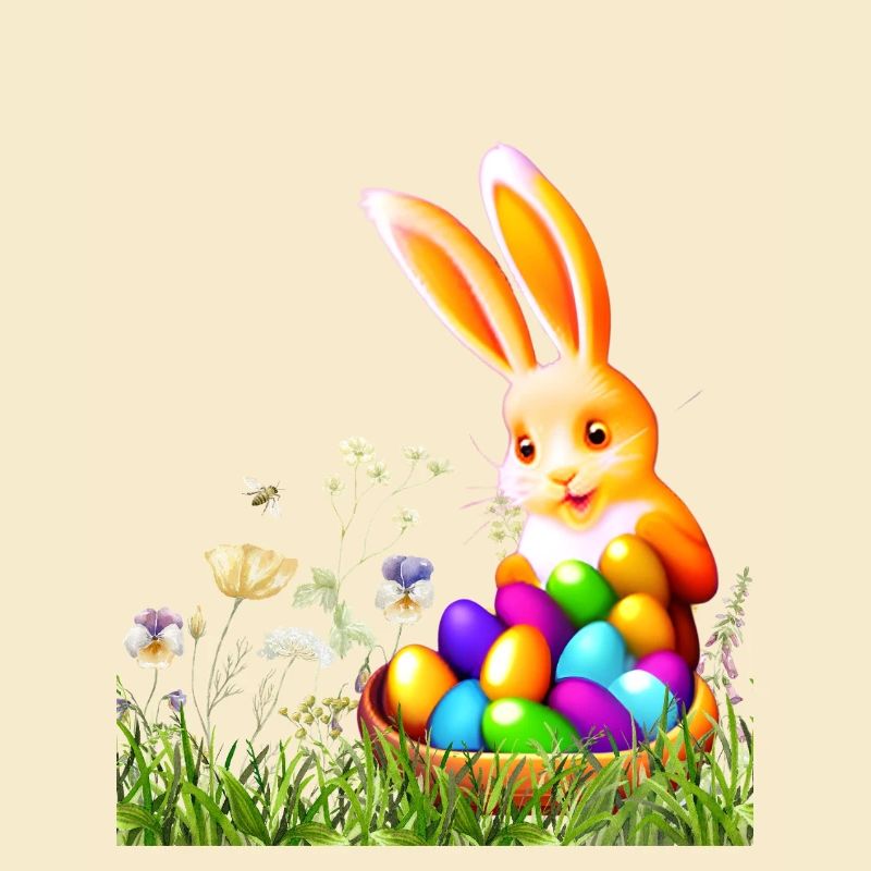Lapin de Pâques avec des œufs colorés