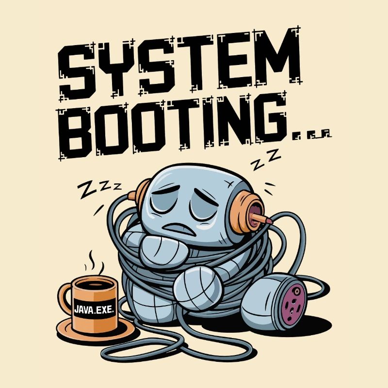 Schläfriger Roboter Booten mit Java.exe Kaffee – Lustig