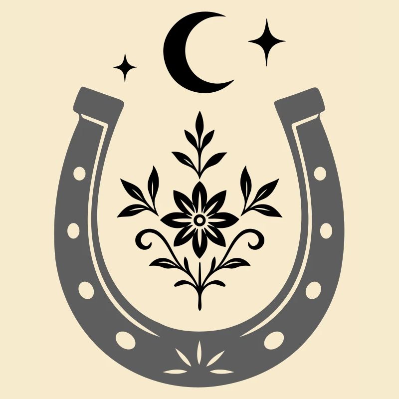 Hufeisen mit Blume & Mond - Glücksdesign