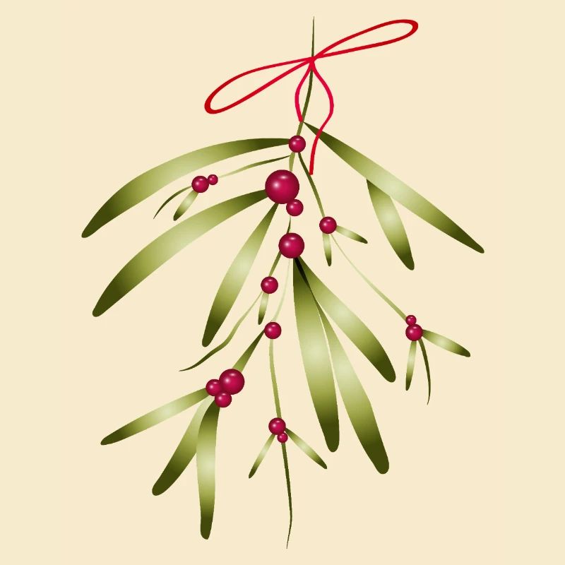 Mistletoe with red berries and bow