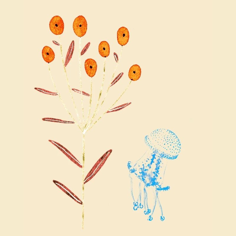 Neon Florals and Blue Jellyfish