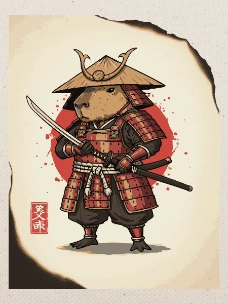 Anthropomorphe Ratten-Samurai in Rüstung