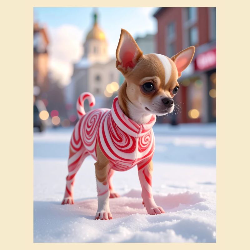 Chihuahua im roten Wirbelpullover