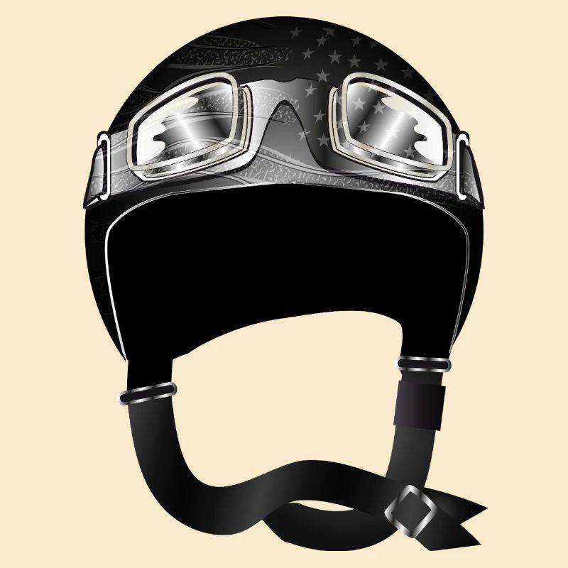 Retro Motorcycle Helmet with Goggles in Black