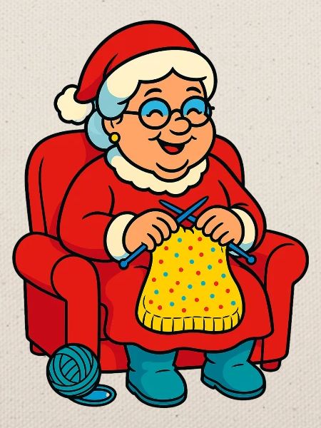 Weihnachtsoma strickt im Sessel