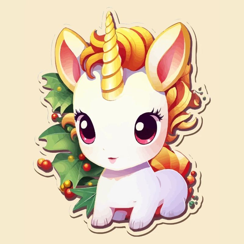 Licorne dans la forêt de fête avec du gui