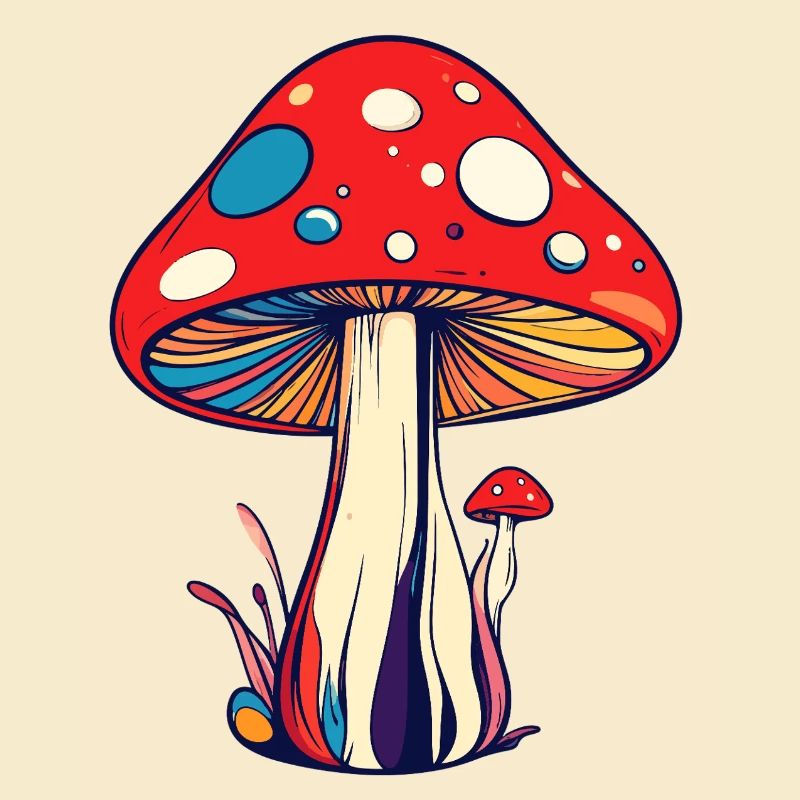 Champignons psychédéliques à motif de mouches colorées