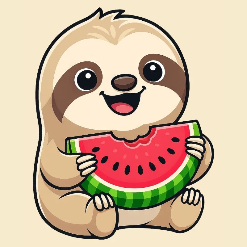 Drolliger Faultier Melone Sommerfrucht Cartoon Süß