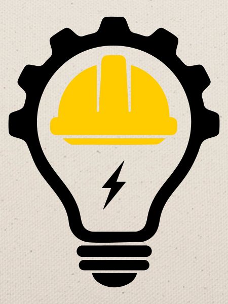Elektriker Bauhelm Blitz und Glühbirne
