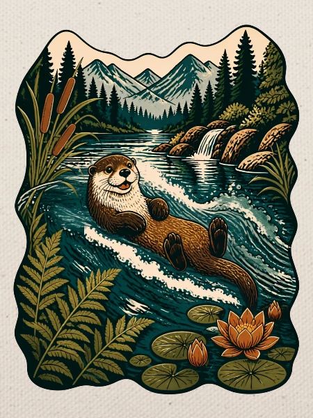 Otter im Waldfluss
