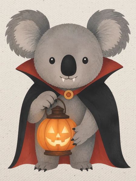 Vampirkoala und Kürbislaterne
