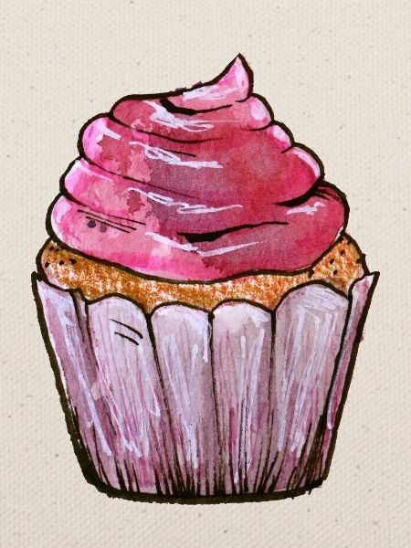 Pink Frost Cupcake Aquarell